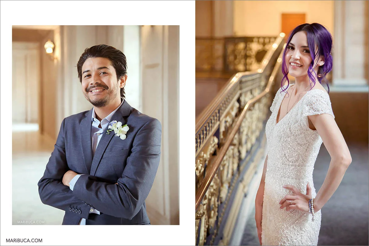 Portrait the groom and the bride before ceremony in the SF City Hall