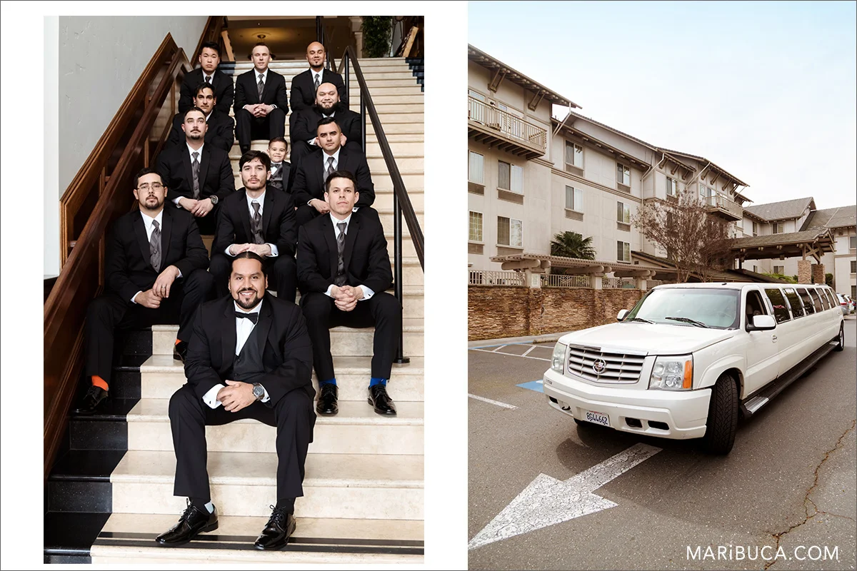 Photo session for groom and groomsmen in the Villa Ragusa