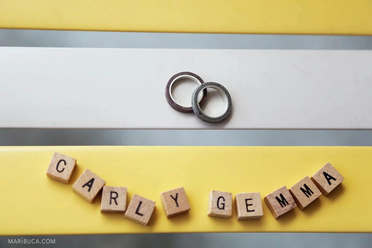 wood sign letters with custom wedding rings
