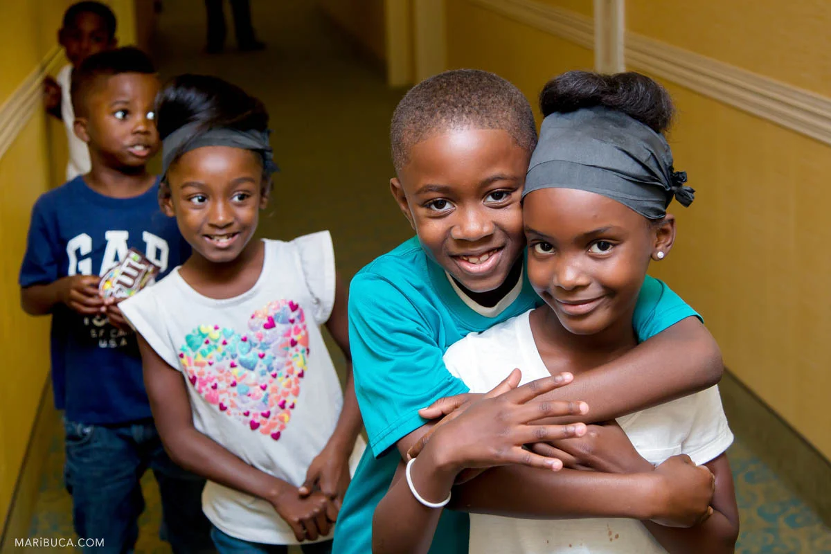 Kids in the Hampton inn hotel before the wedding ceremony
