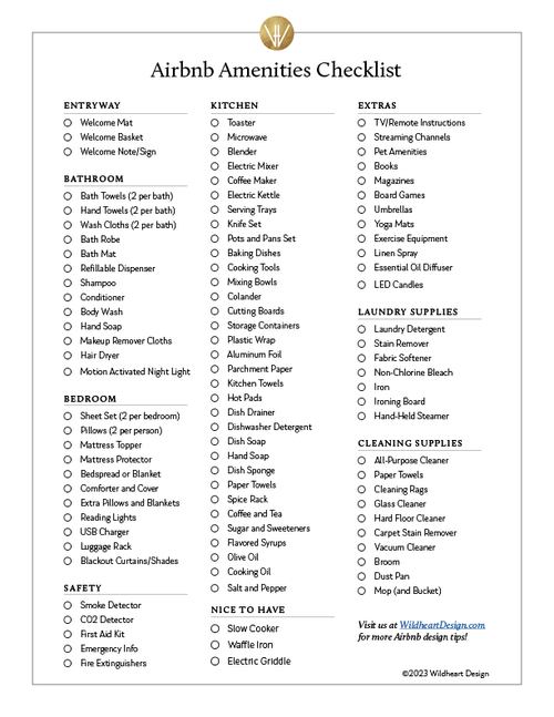 amenities checklist — Wildheart Design
