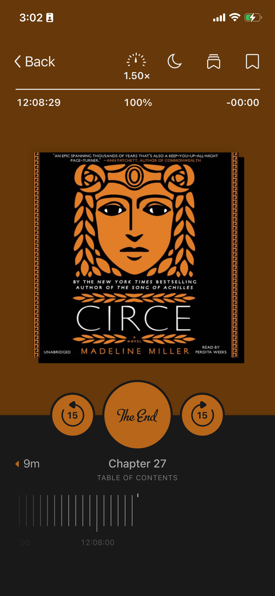 A screenshot of the audiobook Circe by Madeline Miller in the Libby app.