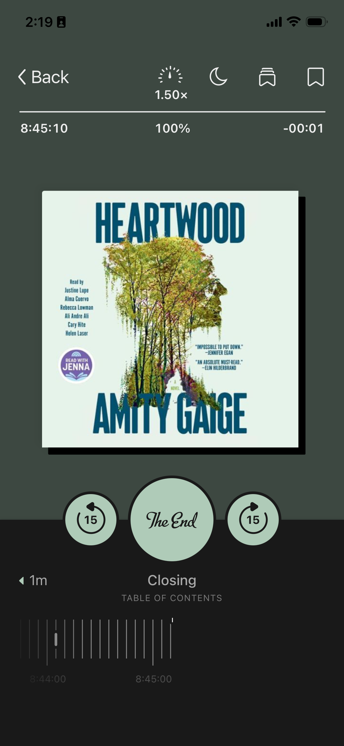 A screenshot of the audiobook Heartwood by Amity Gage in the Libby app.