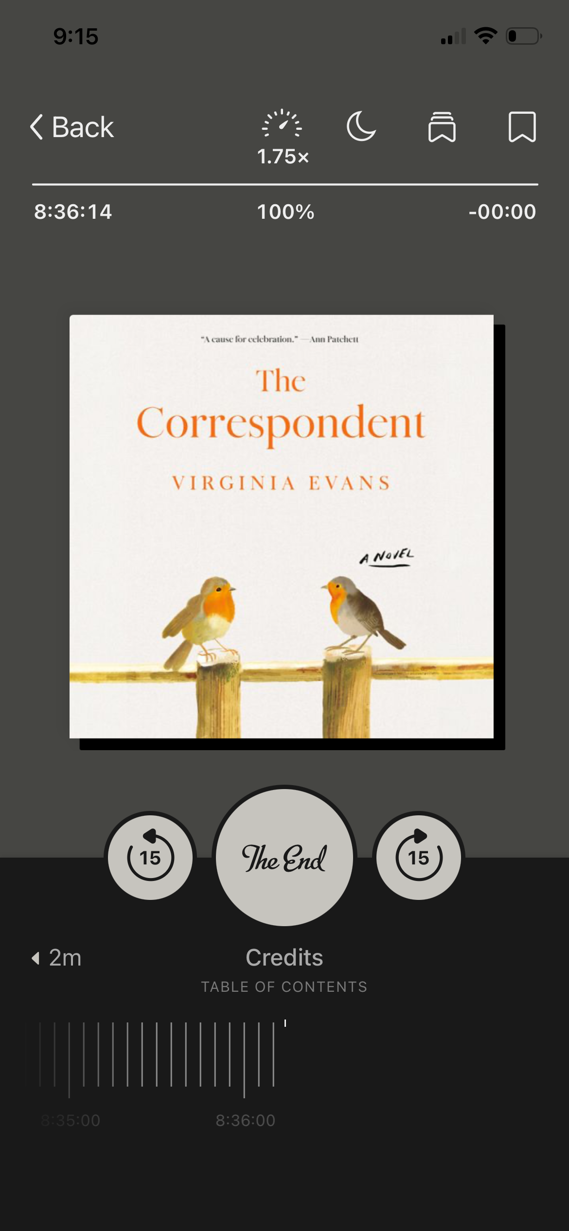 A screenshot of The Correspondent by Virginia Evans in the Libby app.