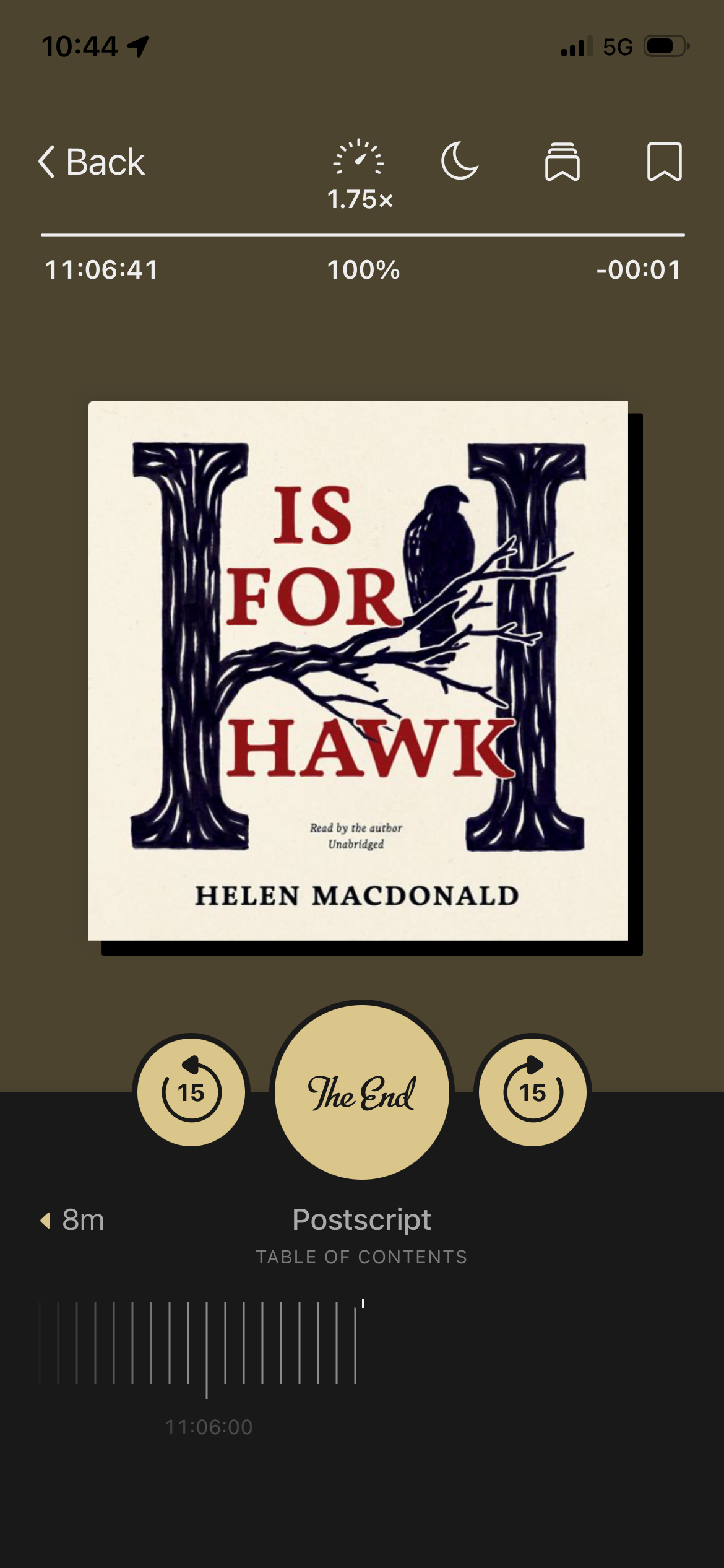 A screenshot of the audiobook H is for Hawk by Helen Macdonald in the Libby app.
