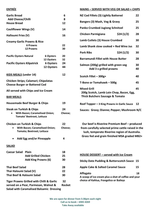 Our Menu — Jugiong Motor Inn
