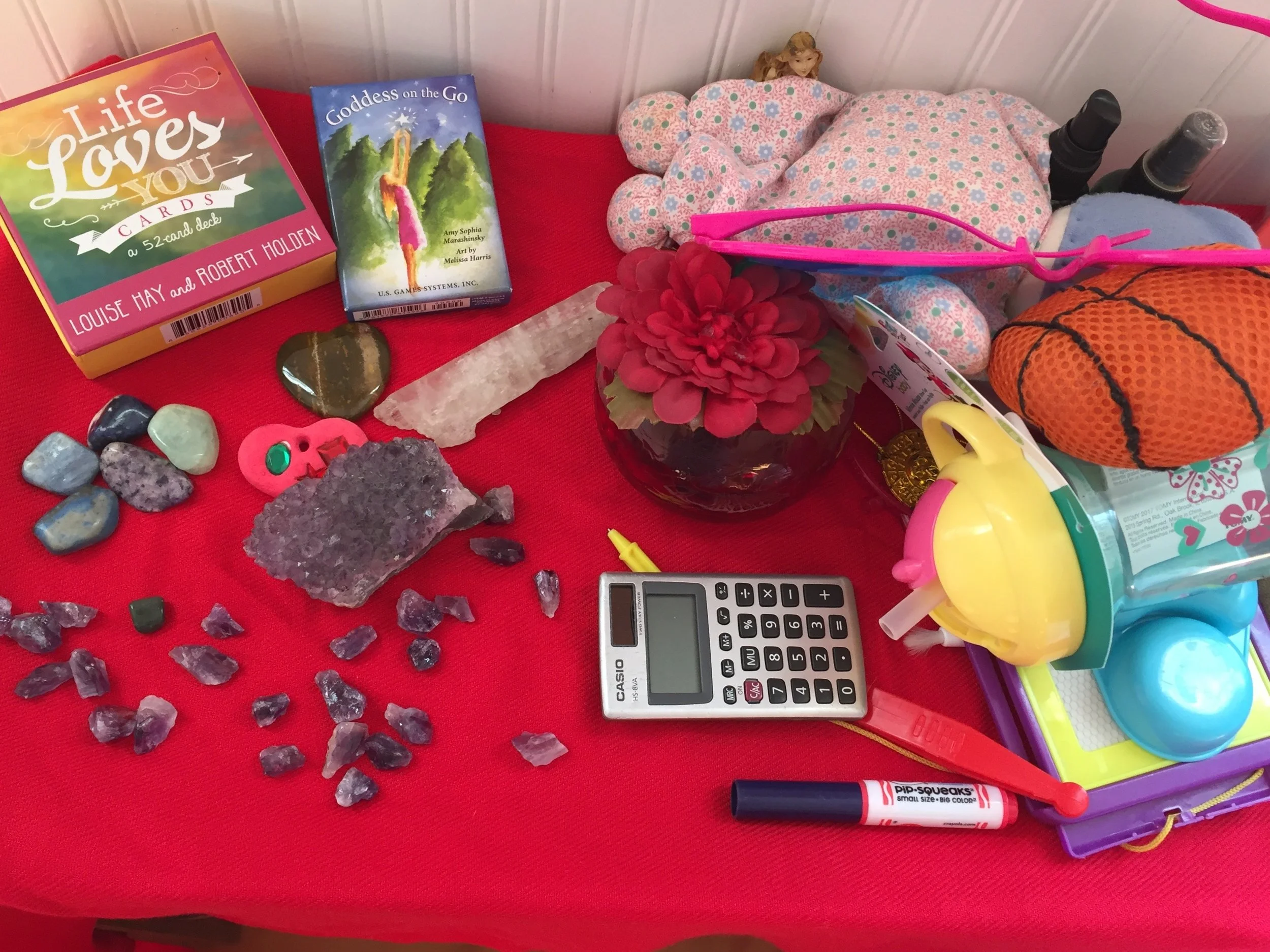 my daughter’s “contributions” to one of my workshop altars