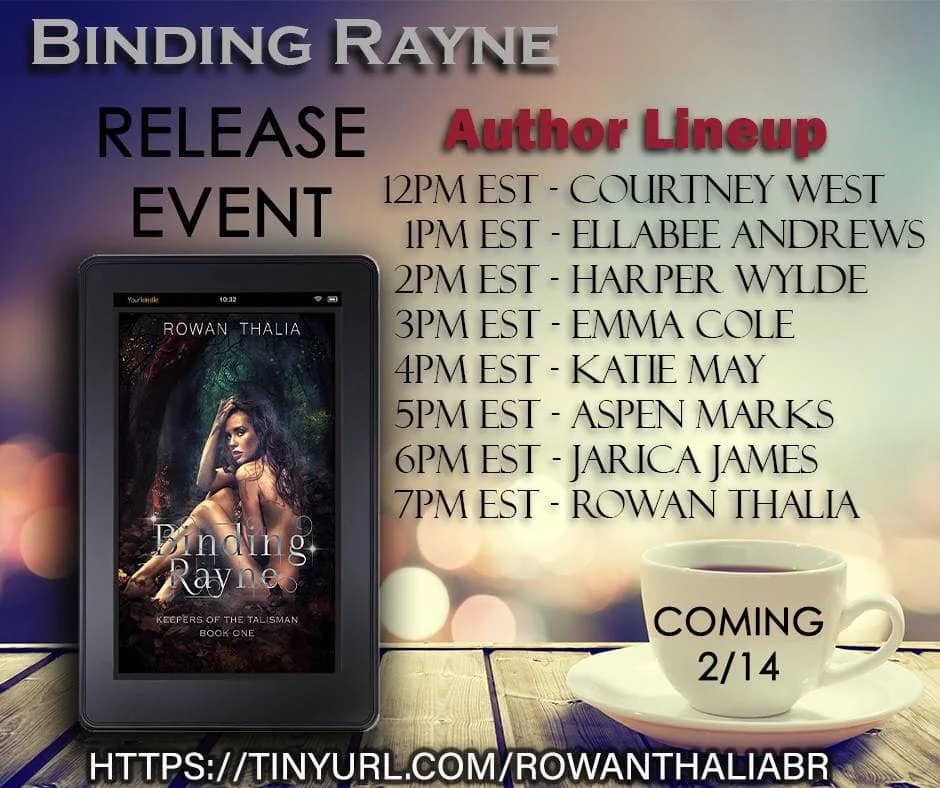 And Also on Valentine’s day on of my best Bitches has her DEBUT BOOK RELEASE PARTY! I’ll be in and out of it all day supporting Rowan Thalia on the release of #Binding Rayne which is the first book in the series. She has already written the whole series so it is rapid release to a kindle near you. It’s hot, steamy, sexy, and spooky! She is called the Smut Queen for a reason! Come join the party and win stuff ! https://www.facebook.com/events/528169764340810/
