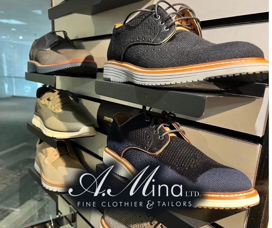 A. Mina also has your footwear covered, with Johnston &amp; Murphy shoes. Each pair is meticulously selected to ensure comfort and style, perfect for any occasion. #Footwear