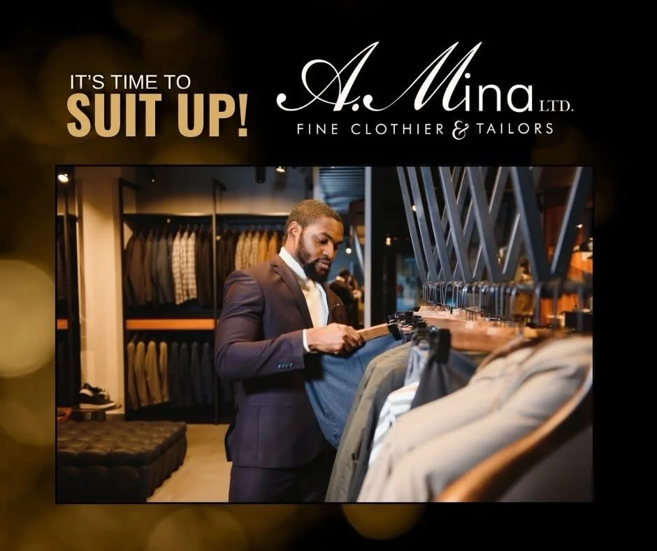 It&rsquo;s time you look your best! 🕐 #AMinaClothier #MensFineSuits
Stop in our shop and see our fine selection of Men&rsquo;s suits and accessories! 👌 #EasyAndConvenientParking