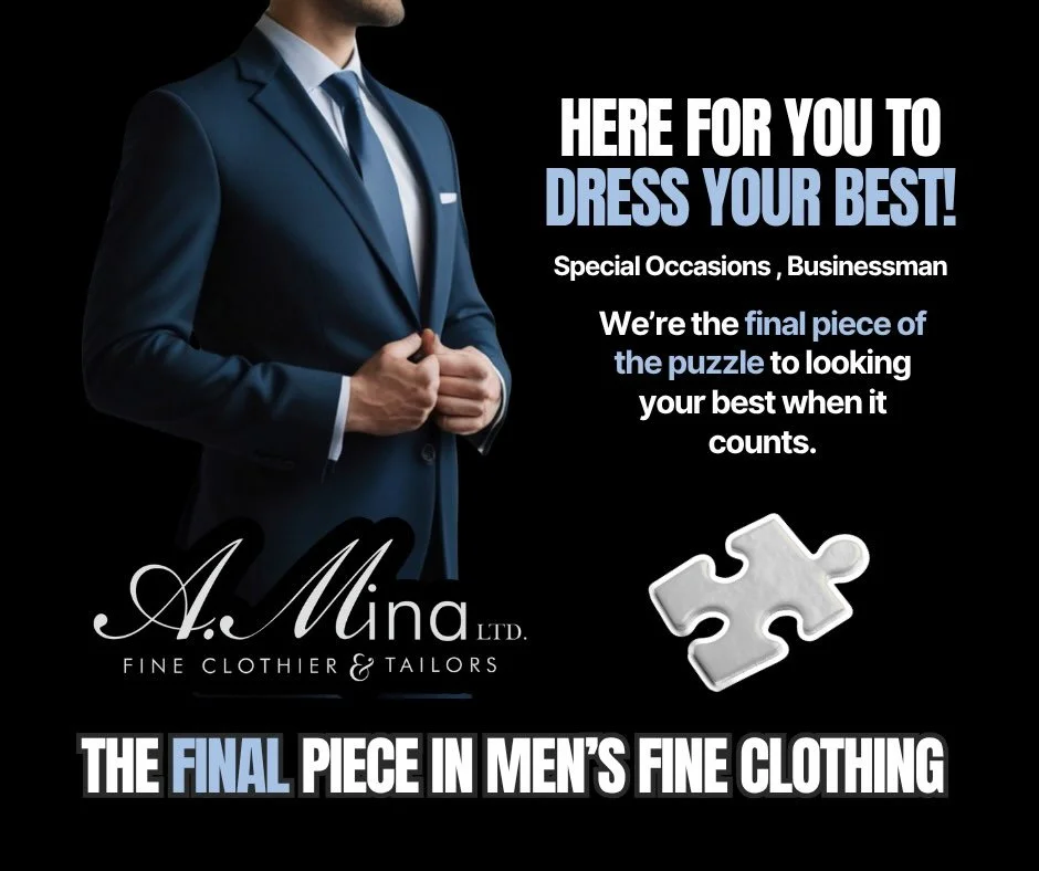 A Mina Clothier 👔👨🏻&zwj;💼 
#CustomSuits #DressShirts #SportCoats 
Your top source for Men&rsquo;s suits and accessories! Great service done right every time. 👍

📞 Contact us today or come in and see us!
