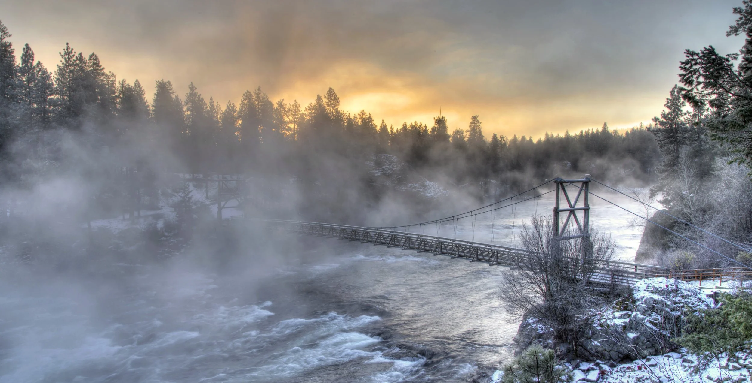 Spokane, Washington. Taken on a blustery winter at dawn from Riverside State Park, with Bowl & Pitcher footbridge. @roger.cummings