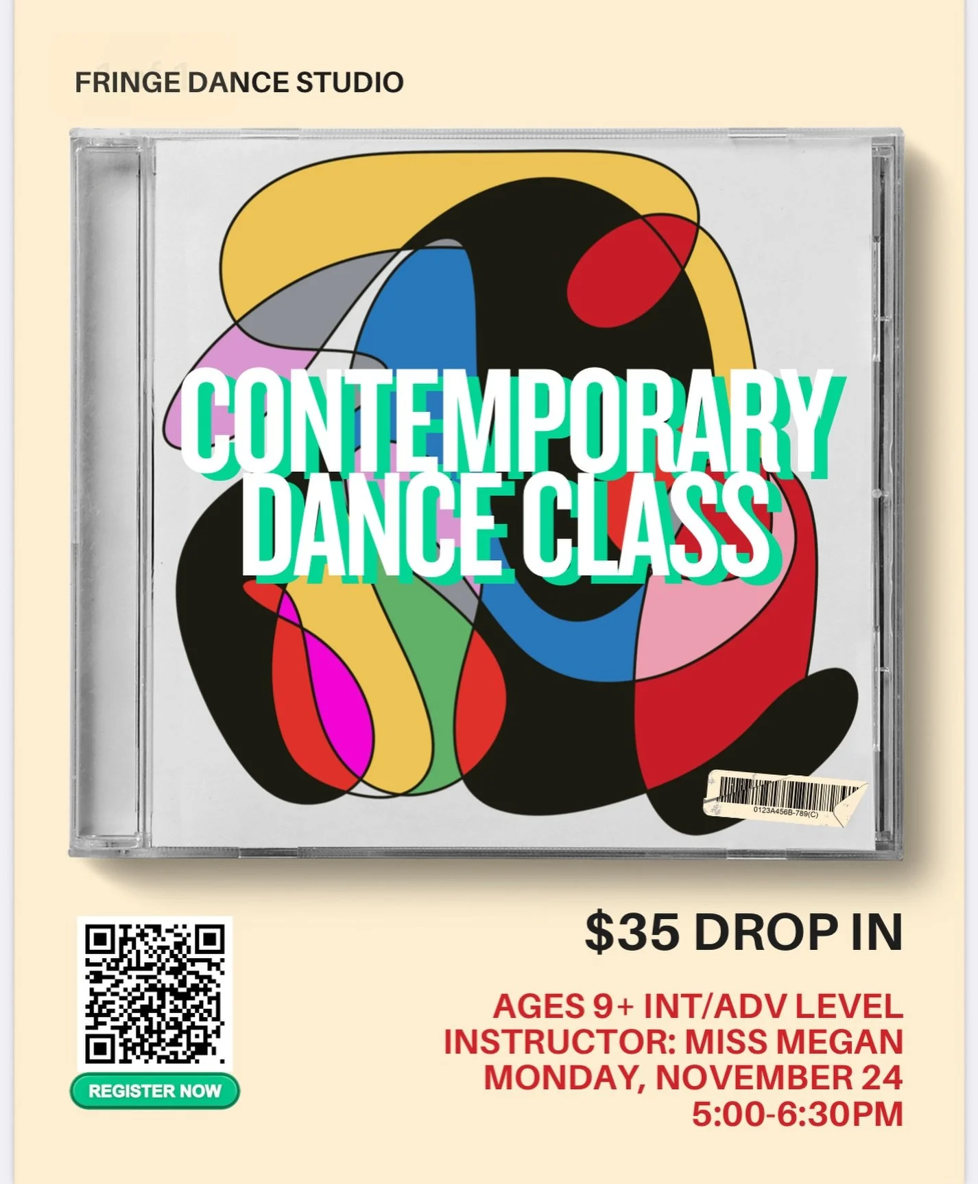 🌀Contemporary Class with @meg__anderson 

✨ Ages 9-18, intermediate/advanced level

✔️ Sign up in Studio Pro. $35 drop in. 

#fringedancestudio