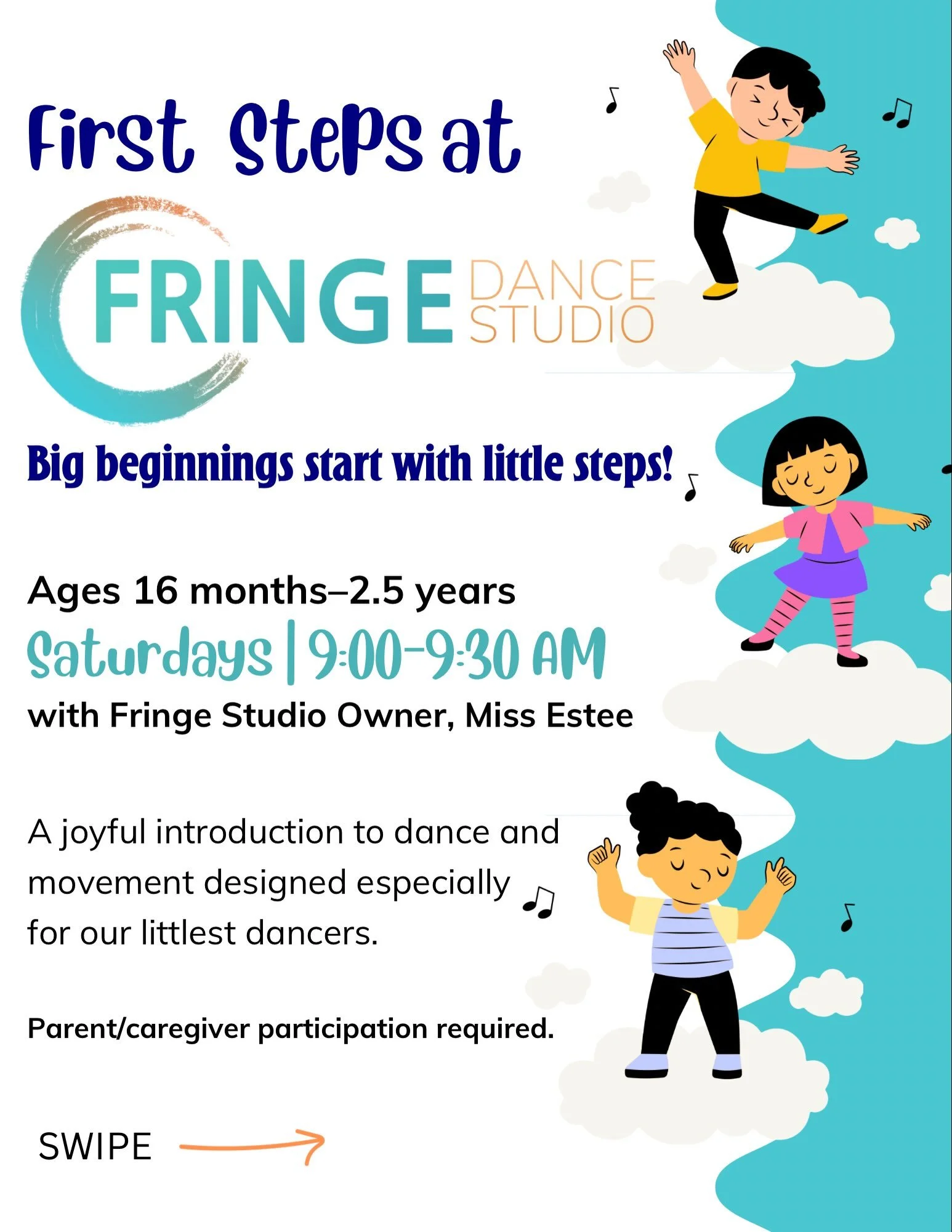 Big beginnings start with little steps! 🌱 Our &ldquo;First Steps&rdquo; program at Fringe Dance Studio is designed to introduce your littlest dancers to the magic of movement. 

Explore our fun, seasonal sessions perfect for ages 16 months to 2.5 ye