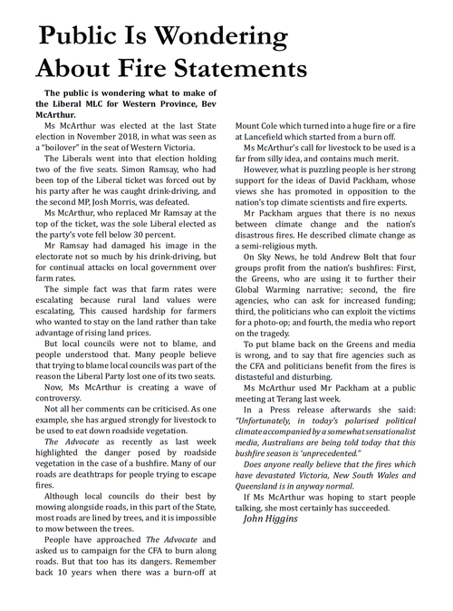 Fire Statement Example Public Is Wondering About Fire Statements — Beverley McArthur MP
