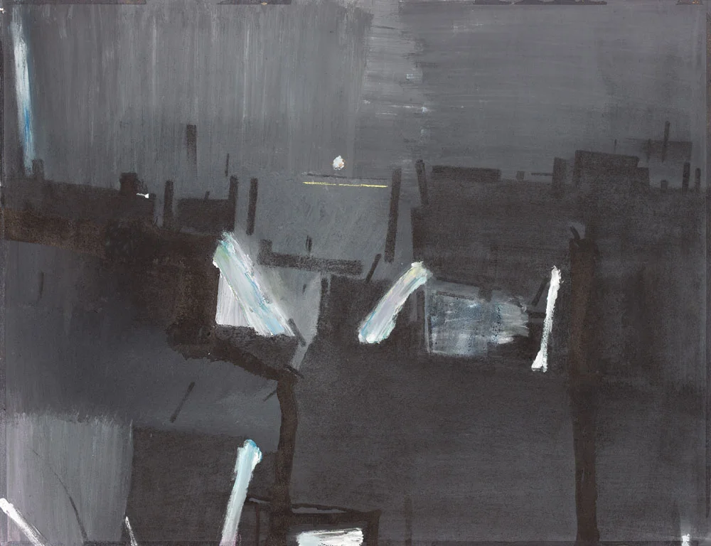 Towards the Docks, Grey Afternoon, 1976 - pastel & ink on paper 62 x 48 cm.