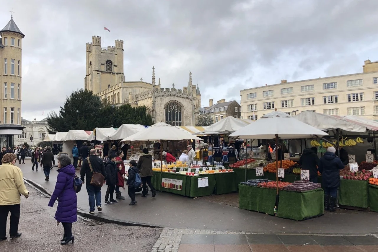 The market and Great St Mary’s, Cambridge
