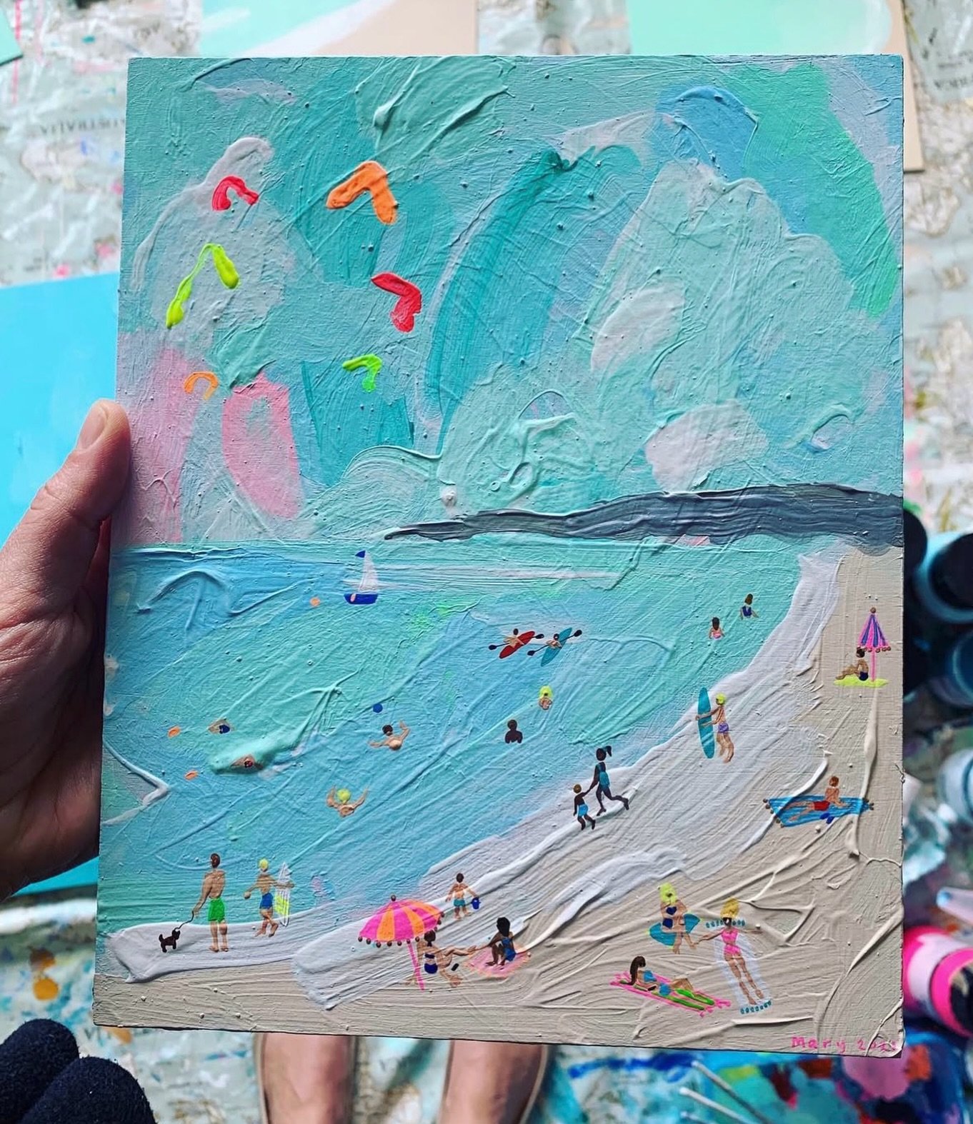 &lsquo;One must maintain a little bit of summer, even in the middle
of winter&rsquo;
-Henry David Thoreau ☀️ 

(Archive work) #figurativepainting #beachpainting #beachart