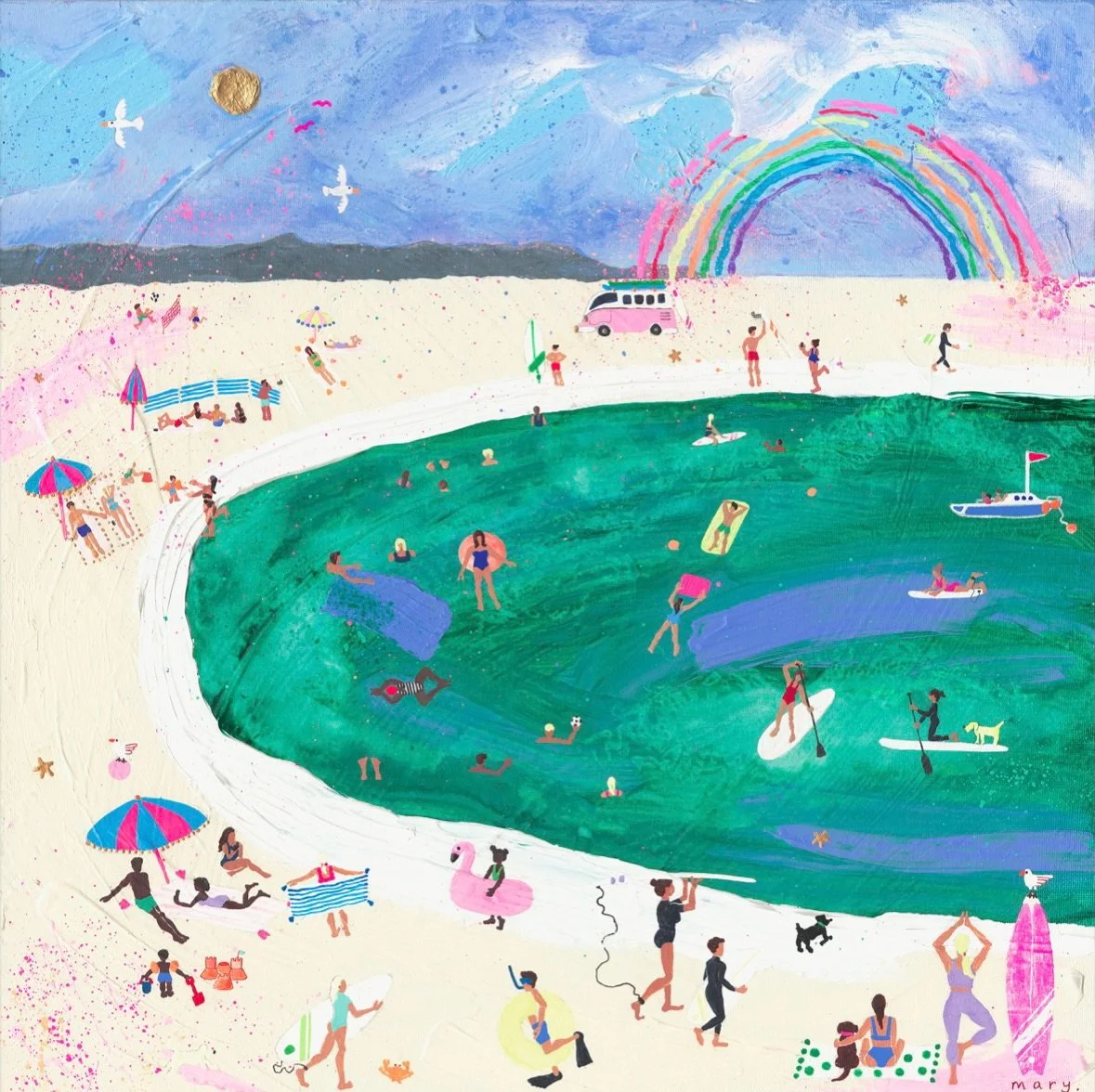 &lsquo;Days Like These&rsquo; 🌈 🏖️ 🦩 

Prints and wall art available from @artgroupcom - link in stories 💓

#brightart #seascape #beach #beachillustration