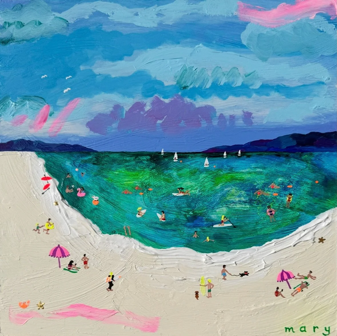 Using highly saturated colours, light and warmth catapults my mind to faraway places when I paint&hellip; I do love this aspect to my art process; the little scenes that emerge and the uplifting feelings that are generated 🏝️ 🎨 ☀️ 🐬 🌊 

(Archive 