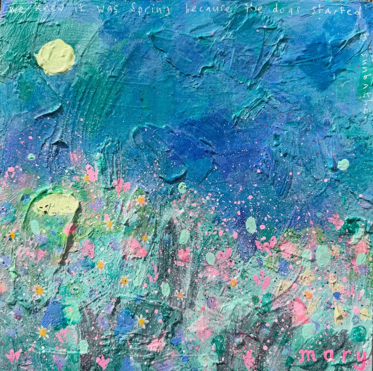 &lsquo;We knew it was Spring because the dogs started to sunbathe&rsquo; 🐶 ☀️ 🌸

Featuring my long-suffering muse, Bonnie 💜

#floralart #flowerpainting #britishspringtime #dogsinart #flowerstagram