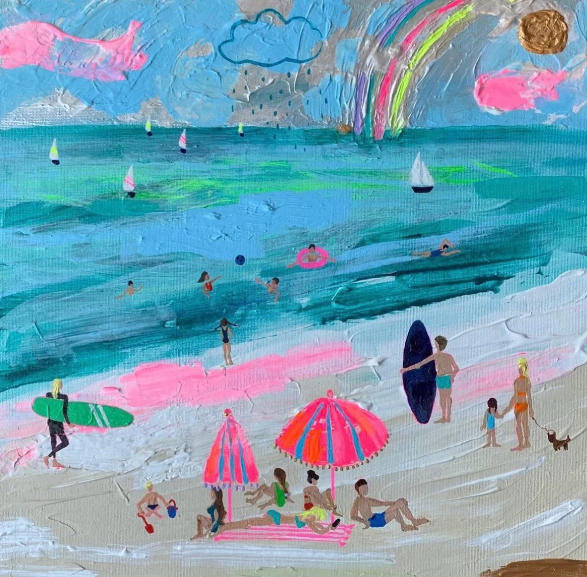 I began painting little beach people when the world felt manic and stressy like this painting from the year of the pandemic.

The little people I paint live in a soft whimsical place that is free from the heaviness of the world.

I think this is why 