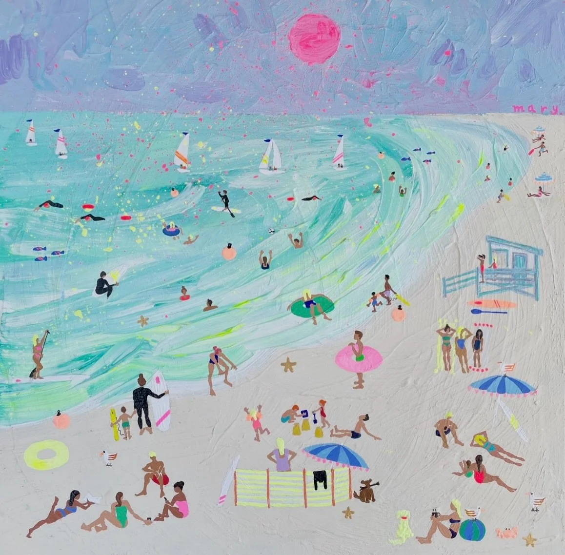 A painting that will take your mind to the beach every single day, no flights required! ☀️🦩 🩴😎

&lsquo;Summer&rsquo;s Around The Corner&rsquo;
55cm x 55cm
Available now
Link in bio/DM

#fillyourwalls #beach #beachlife #beachart #marydonald