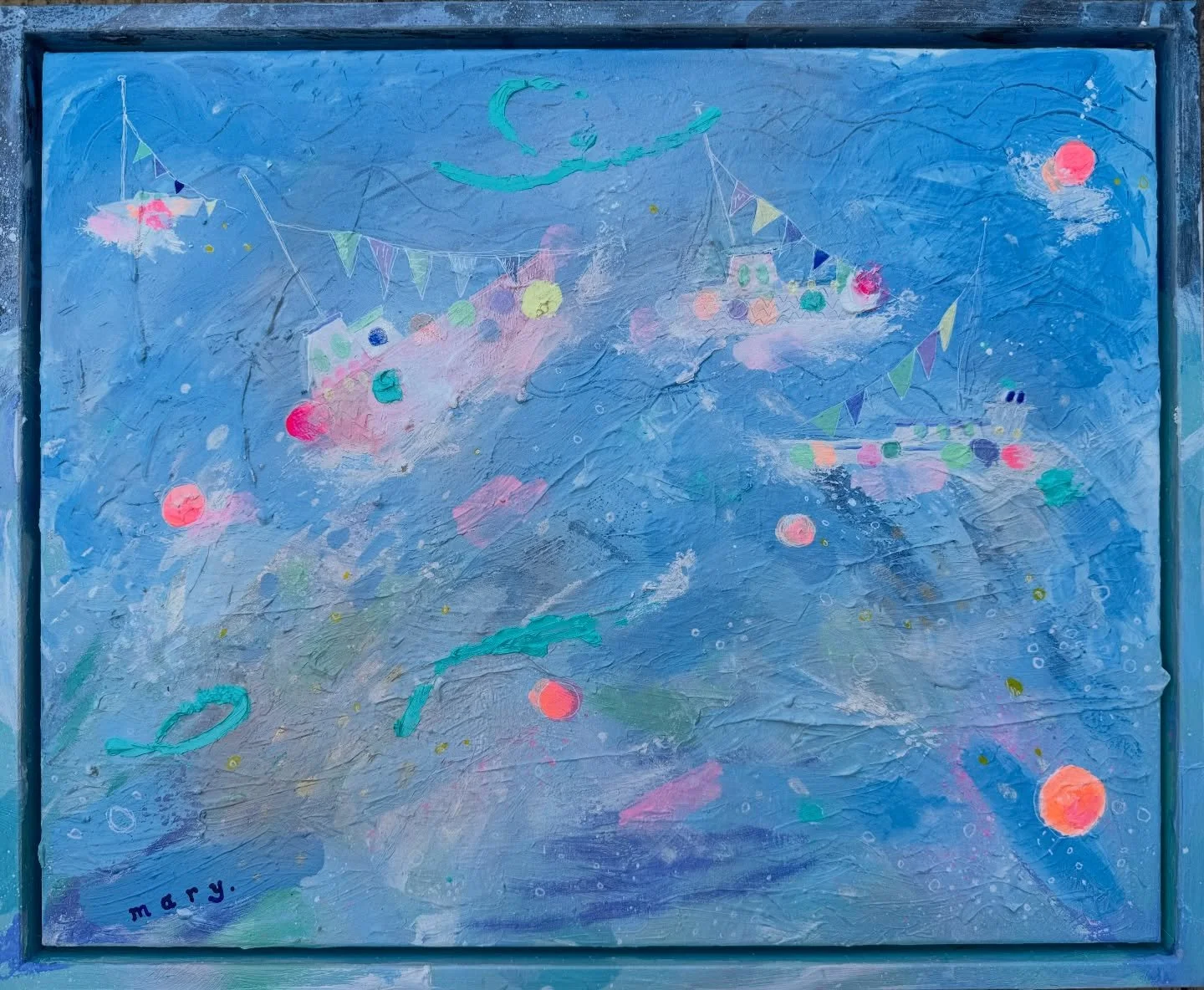 This is what I found myself painting during a heatwave&hellip;something very fresh, very bright and very blue!

&lsquo;Sea Spray&rsquo;
🛥️⛵️🚤 🌊 🛟 🚿 

#boats #boating #seapainting #buoys #marydonald