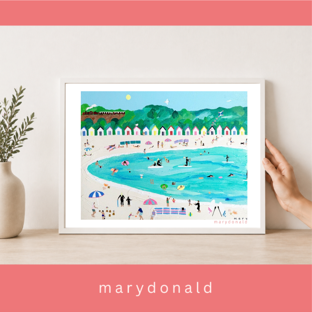 Broadsands - Mary Donald - Beach huts art print - British seaside art print- bright colour art print.png