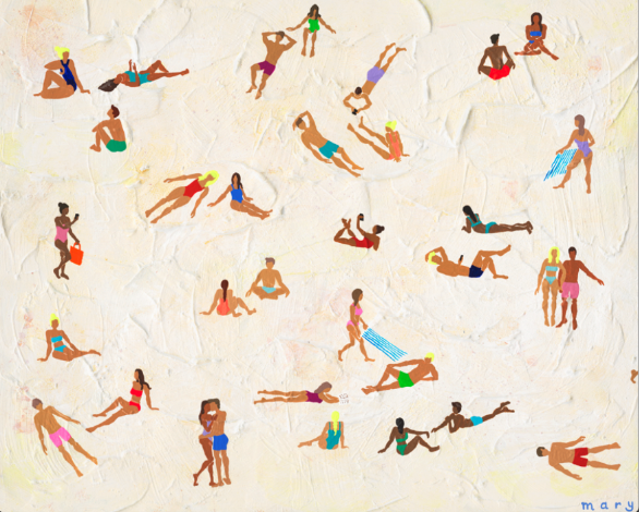 Sunbaked - Mary Donald - Aerial beach view art print - beach art - summer art print - sunbathing art print.png
