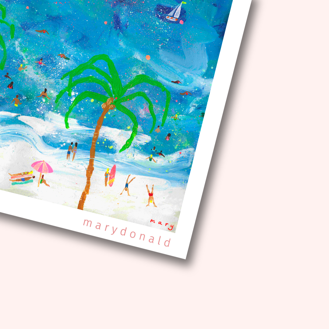 Mary Donald Palm Tree Giclee art print - bright blue square art print