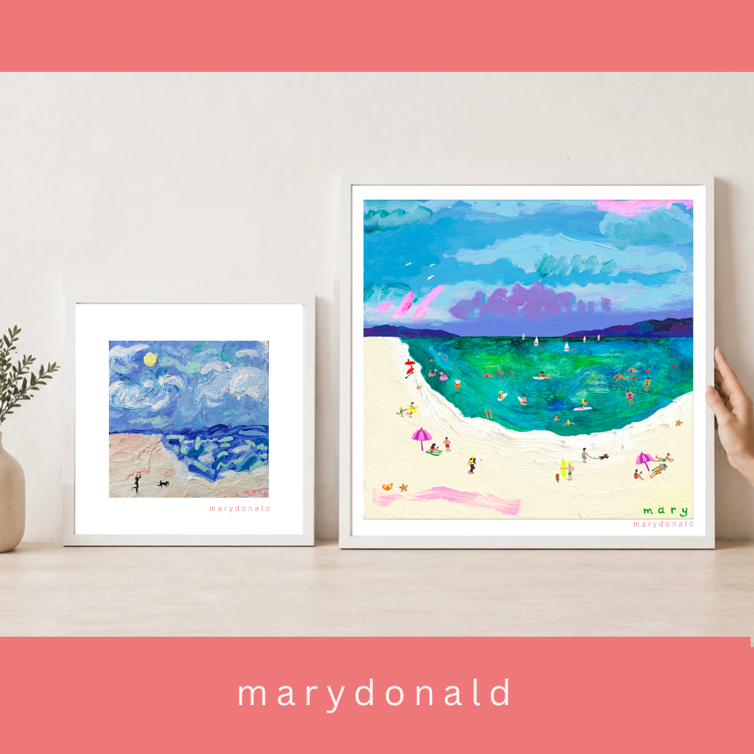 Framed example of Mary Donald art - Le weekend and petit plage - beach art prints.png