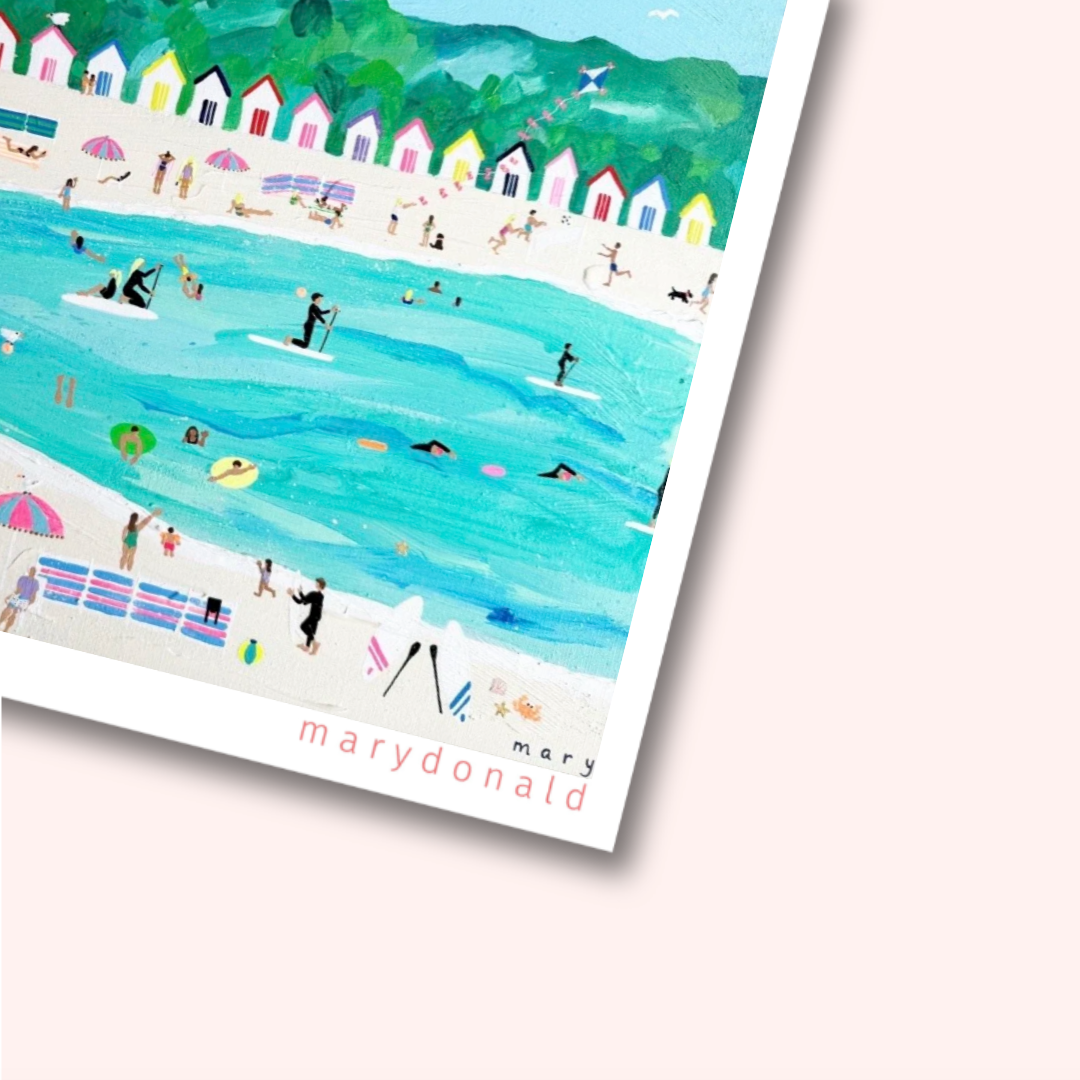 Broadsands - Mary Donald - Beach huts art print - British seaside art print- bright colour art print.png