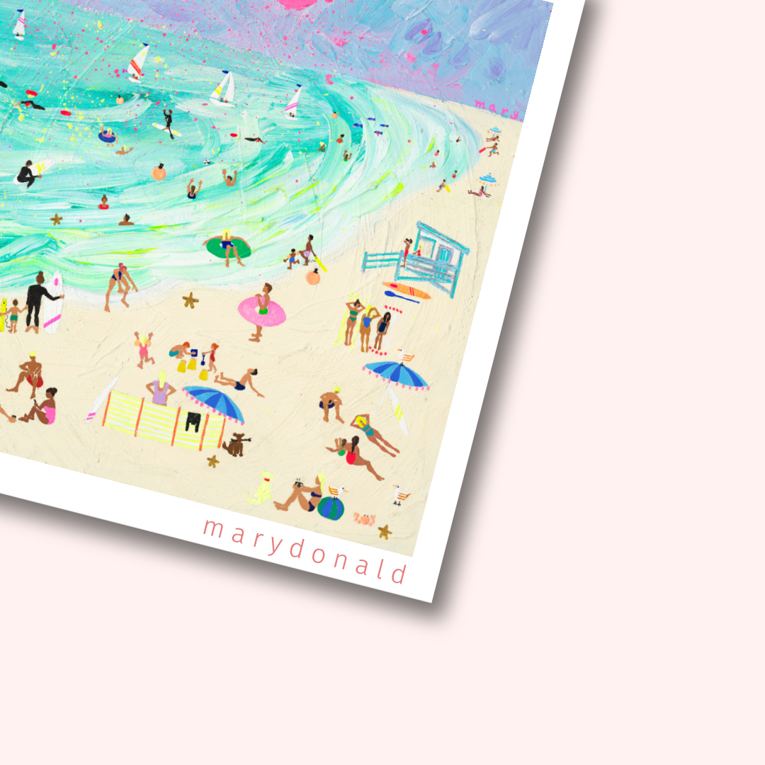 Mary Donald neon beach scene Giclee art print - square pink shades art print.png