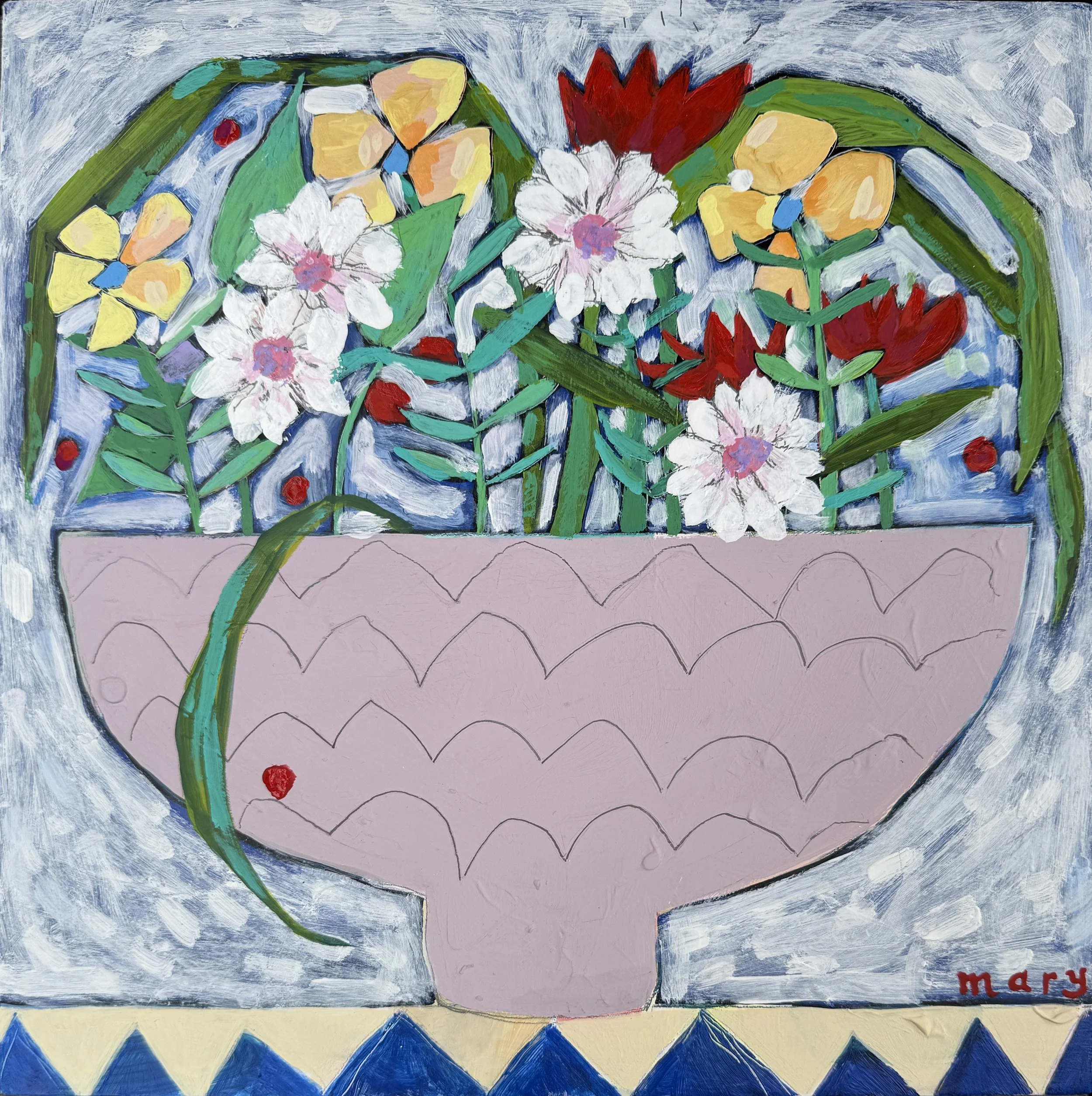 Wild Flowers in a Dusky Pink Vase
