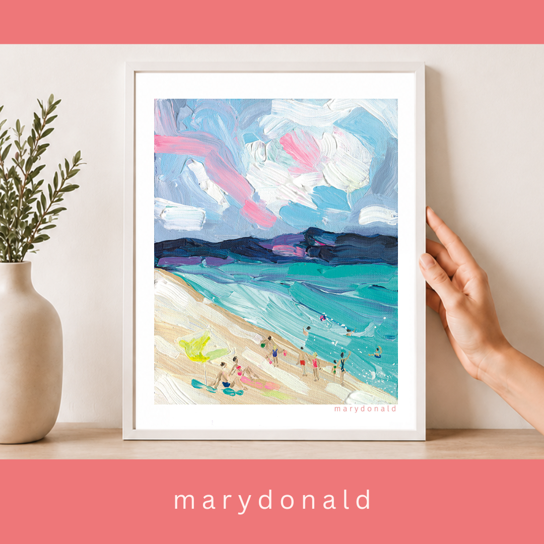 Beaching it - Mary Donald Art print - beach scene - portrait art print - seascape art print.png