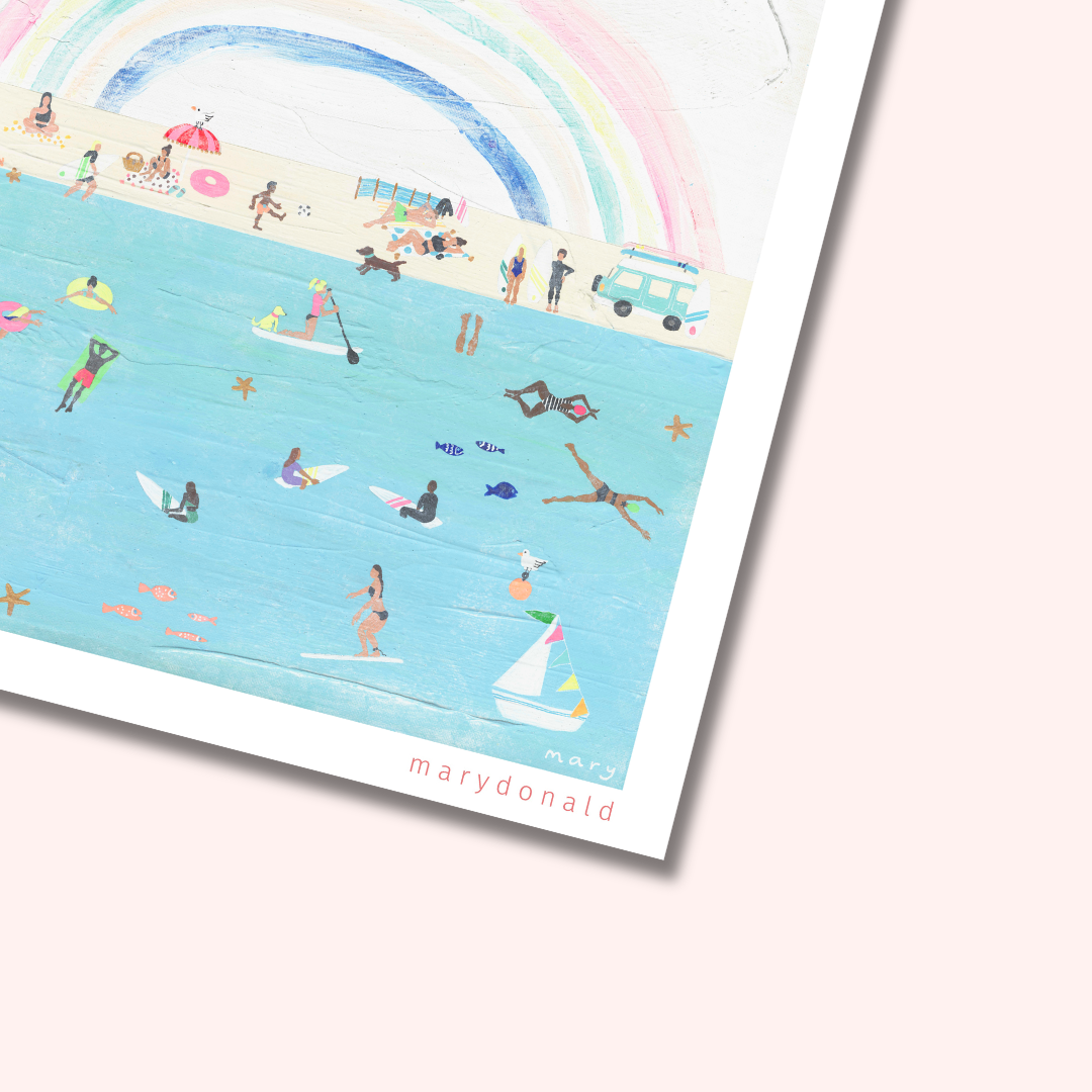 Mary Donald giclee art print- Rainbow beach art print -campervan art - paddleboarder print - surf art print.png