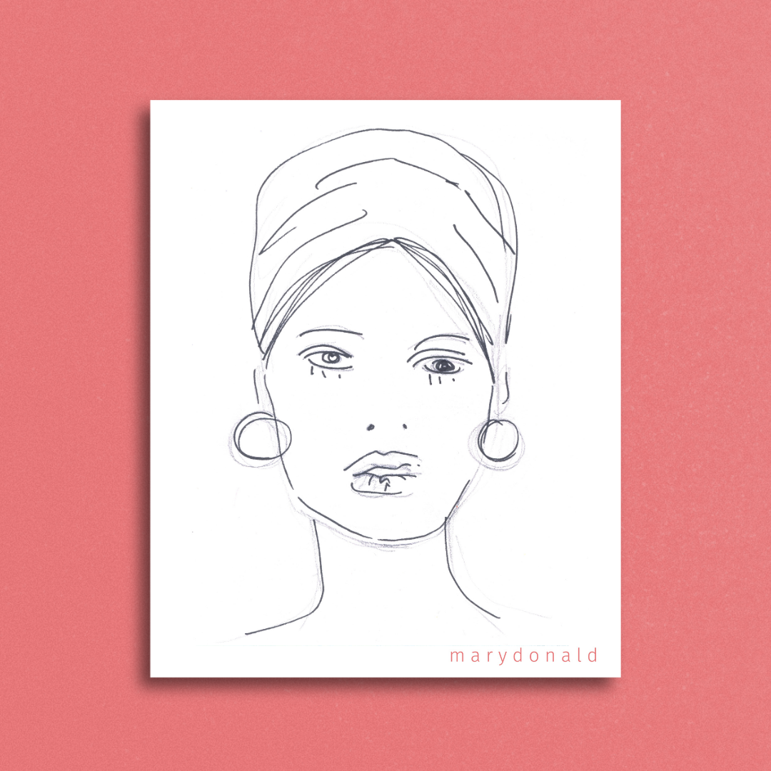 Hooped lady - Mary Donald- Portrait sketch black and white woman - line drawing of a model - elegant lady - monochrome sketch - line drawing .png