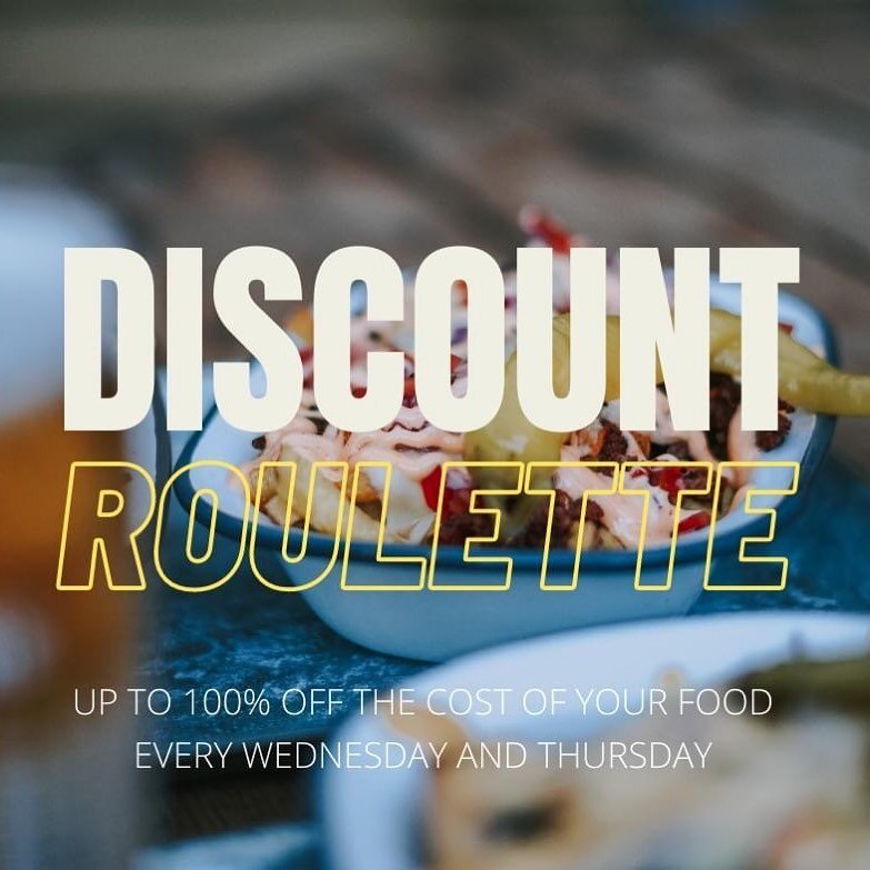 IT'S WEDNESDAY and we all know what that means:

🎉 DISCOUNT ROULETTE IS BACK 🎉

Usual rules apply, come and see us for food today or tomorrow and you'll get the chance to win discount ranging from 5% to 100% off food for your table! 

THERE ARE NO 