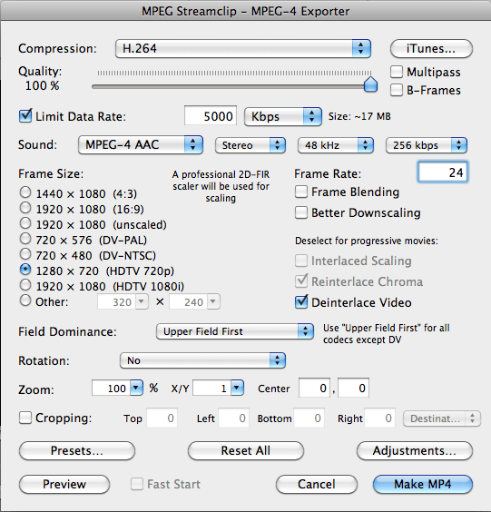 MPEG Streamclip Compression settings for YouTube