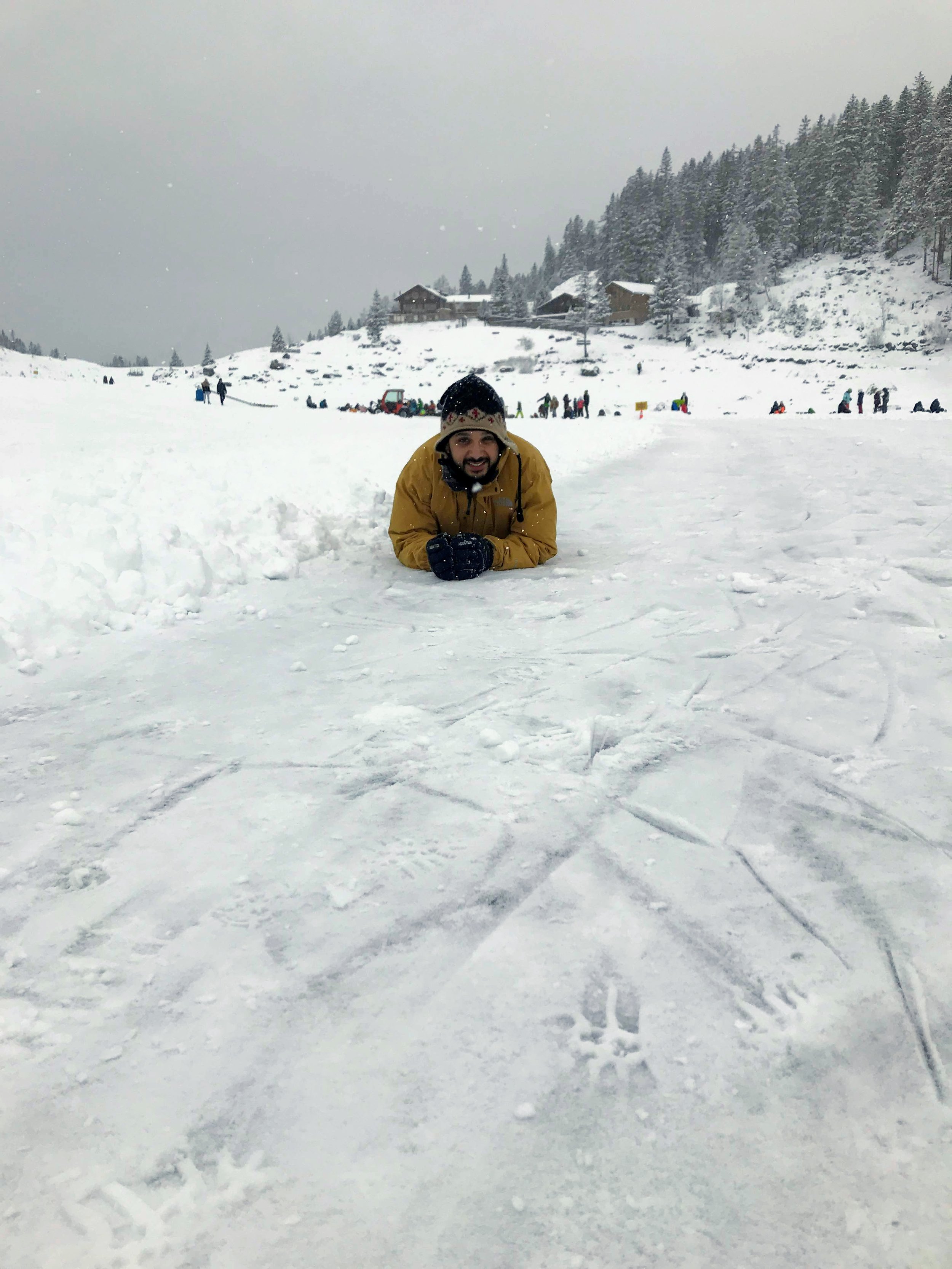 Taking an ice-skating break on  Oeschinensee, Kandersteg, Switzerland