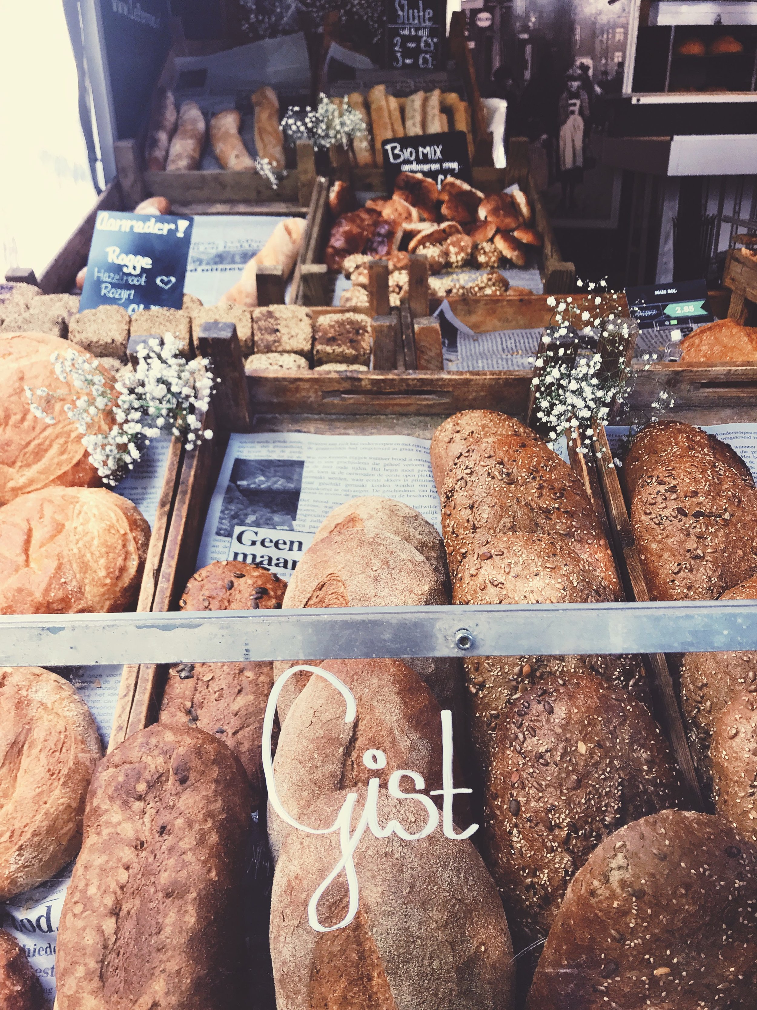 Fresh bread at noordermarkt organic farmers market