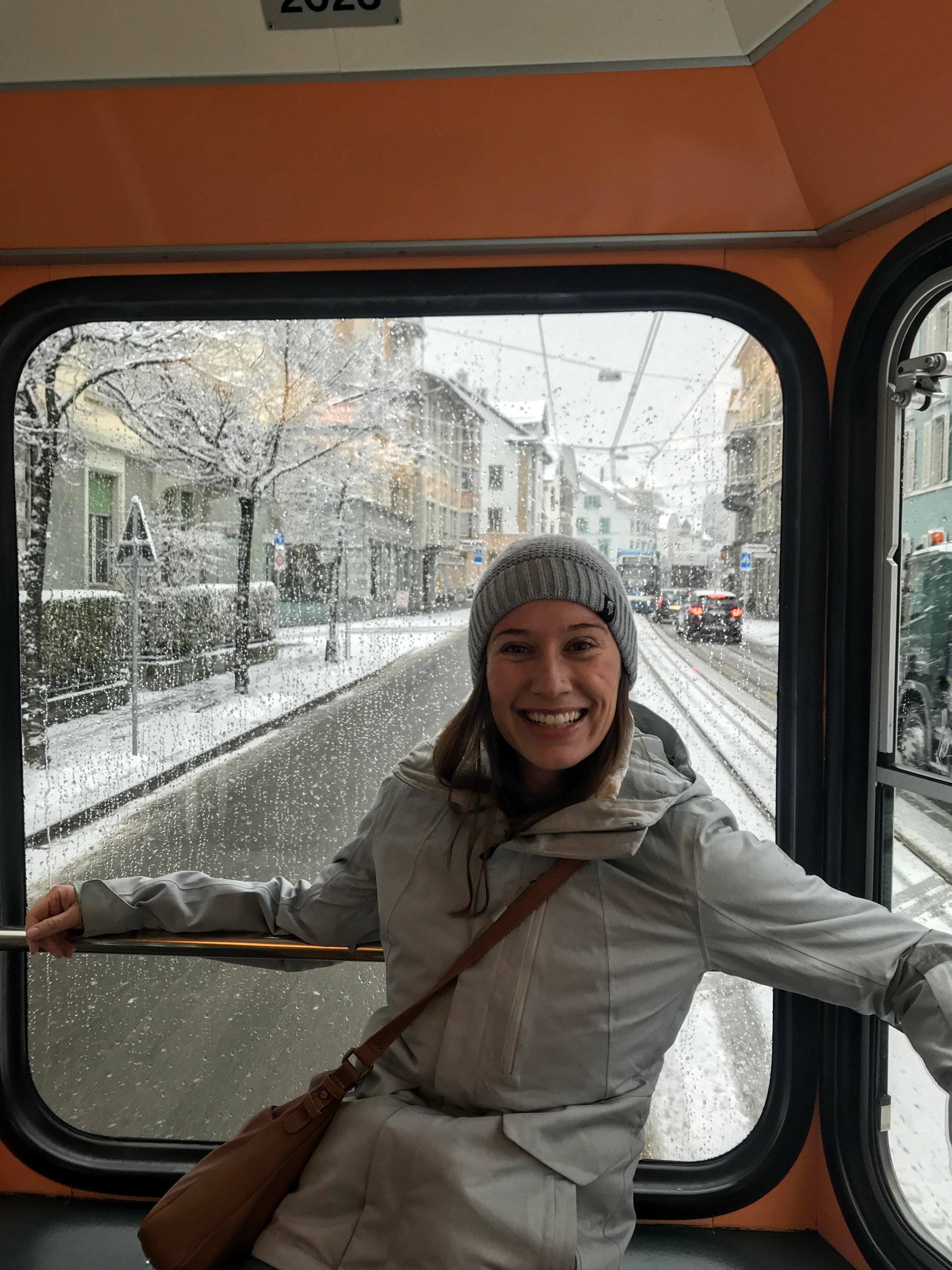 Snowy ride on the Zurich city tram