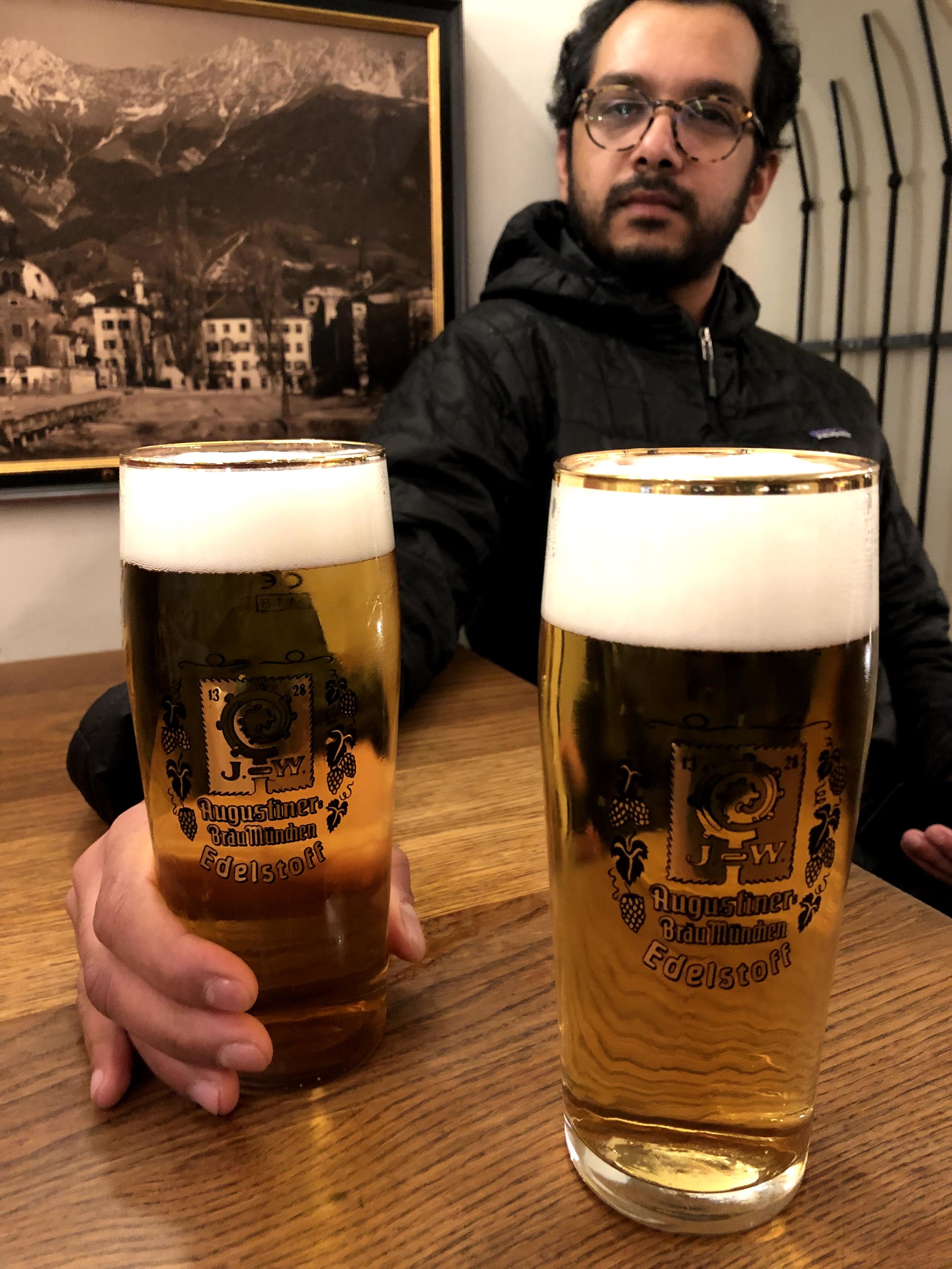 Augustiner beers at Stifskeller in Innsbruck Austria