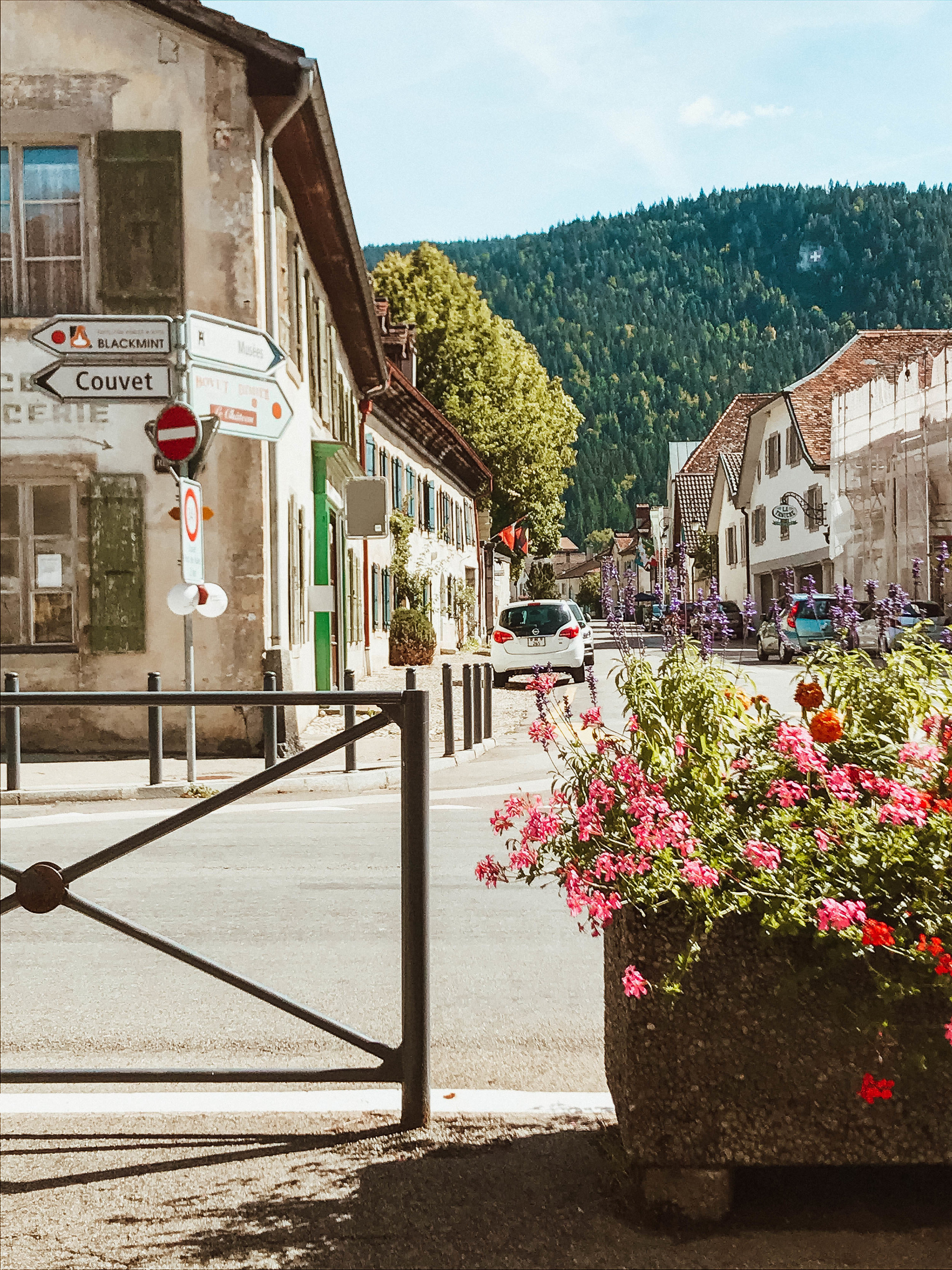 Main street in Motiers, Switzerland