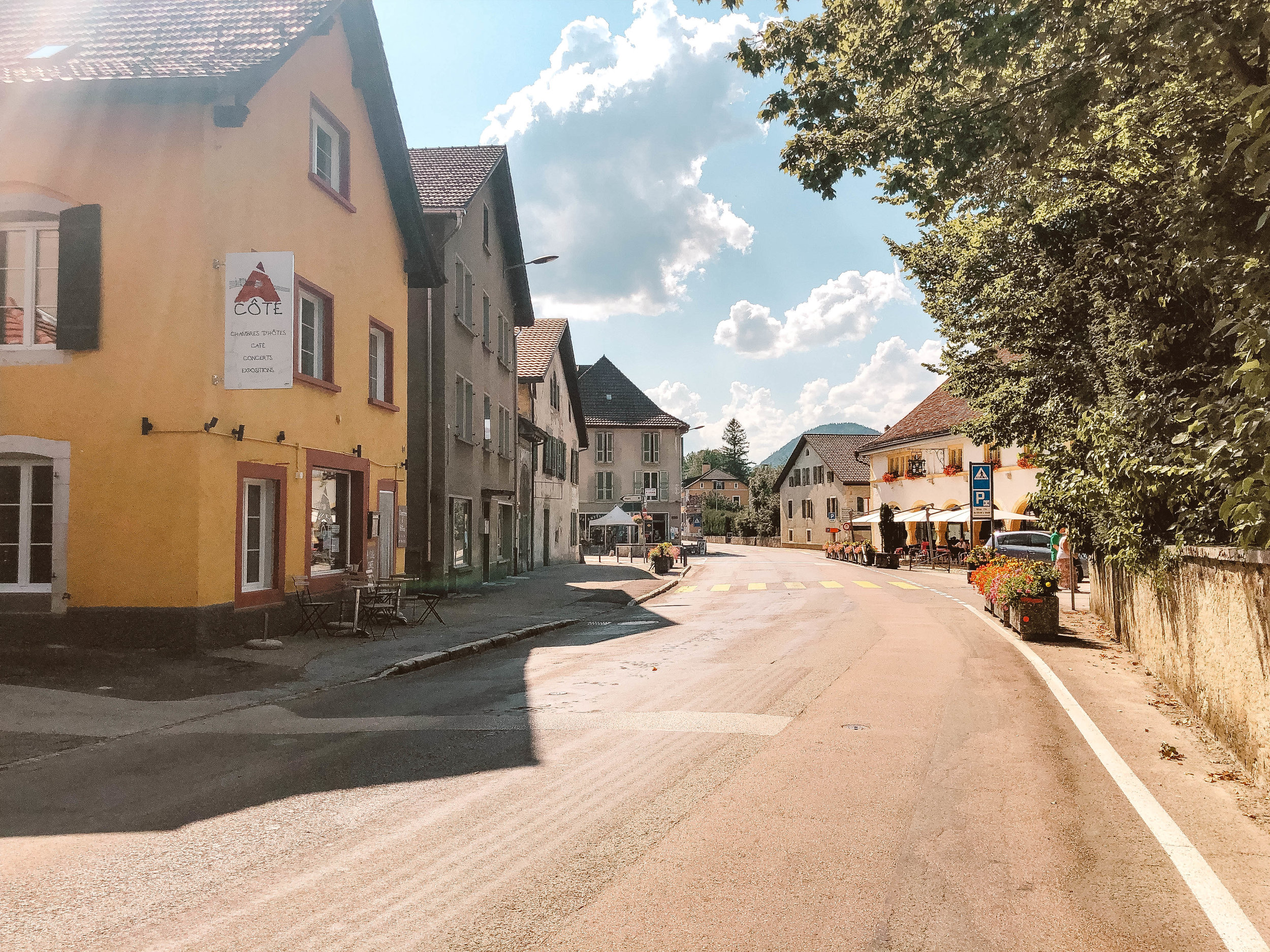 Main street in Motiers, Switzerland