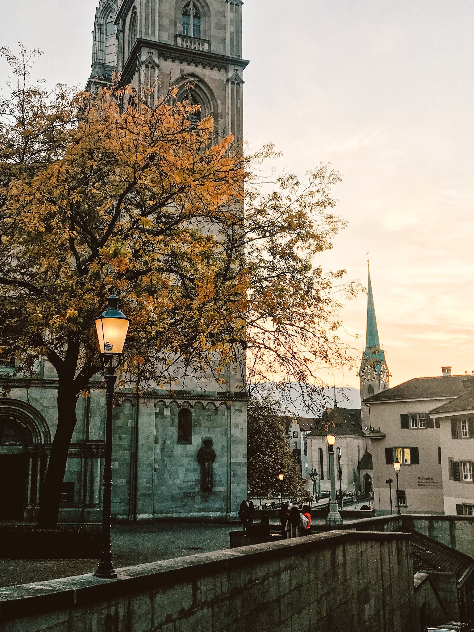 Grossmunster in the fall in Zurich, Switzerland