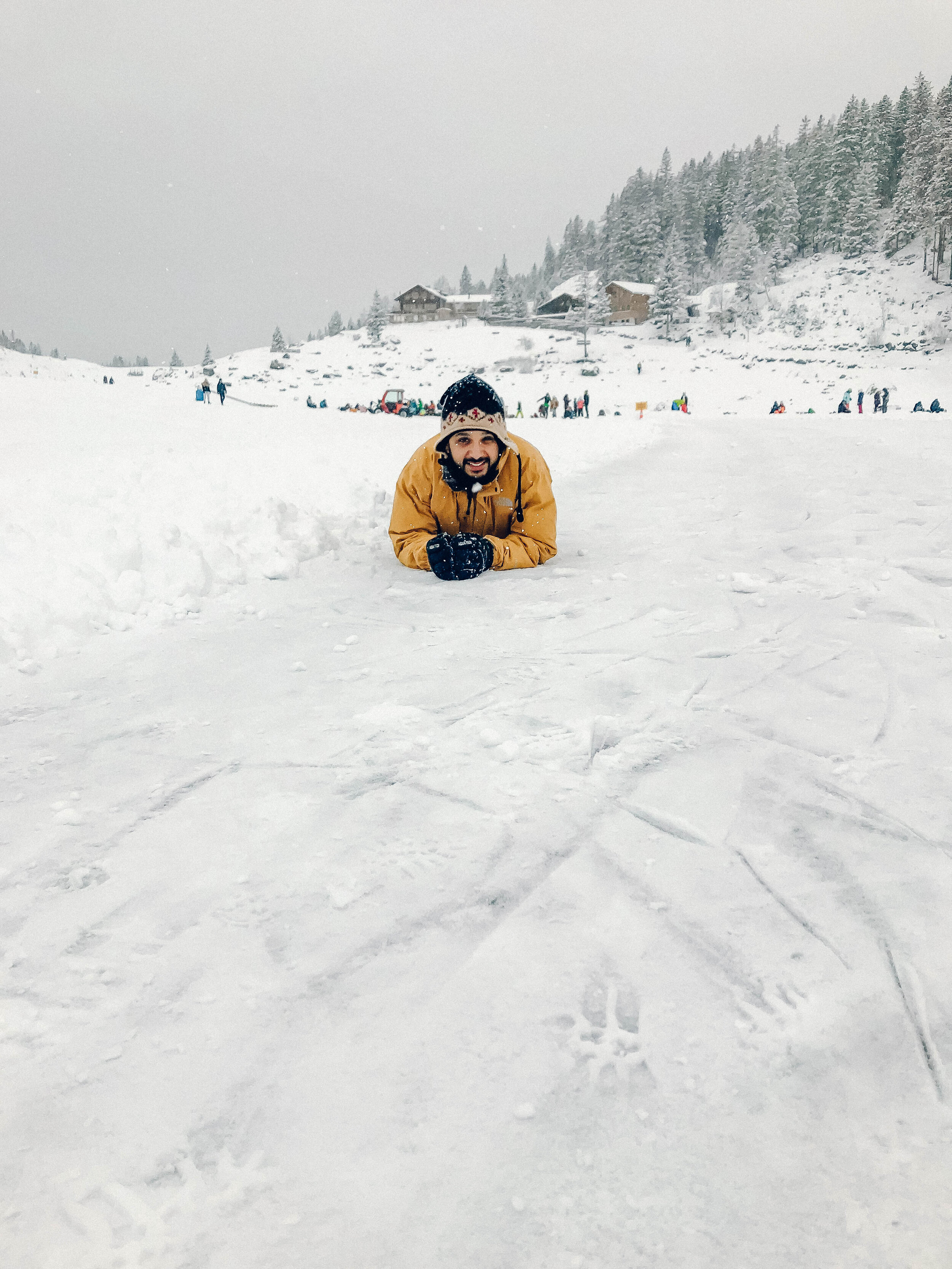 Ice-skating on frozen Oeschinensee in 2019, Kandersteg, Switzerland 