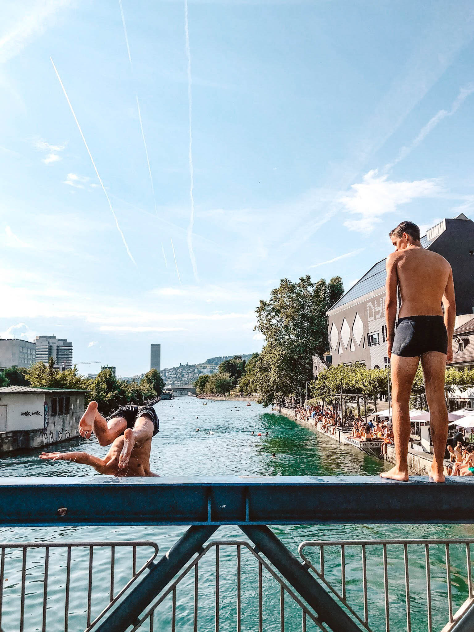 Swimming in the Limmat in Zurich, Switzerland