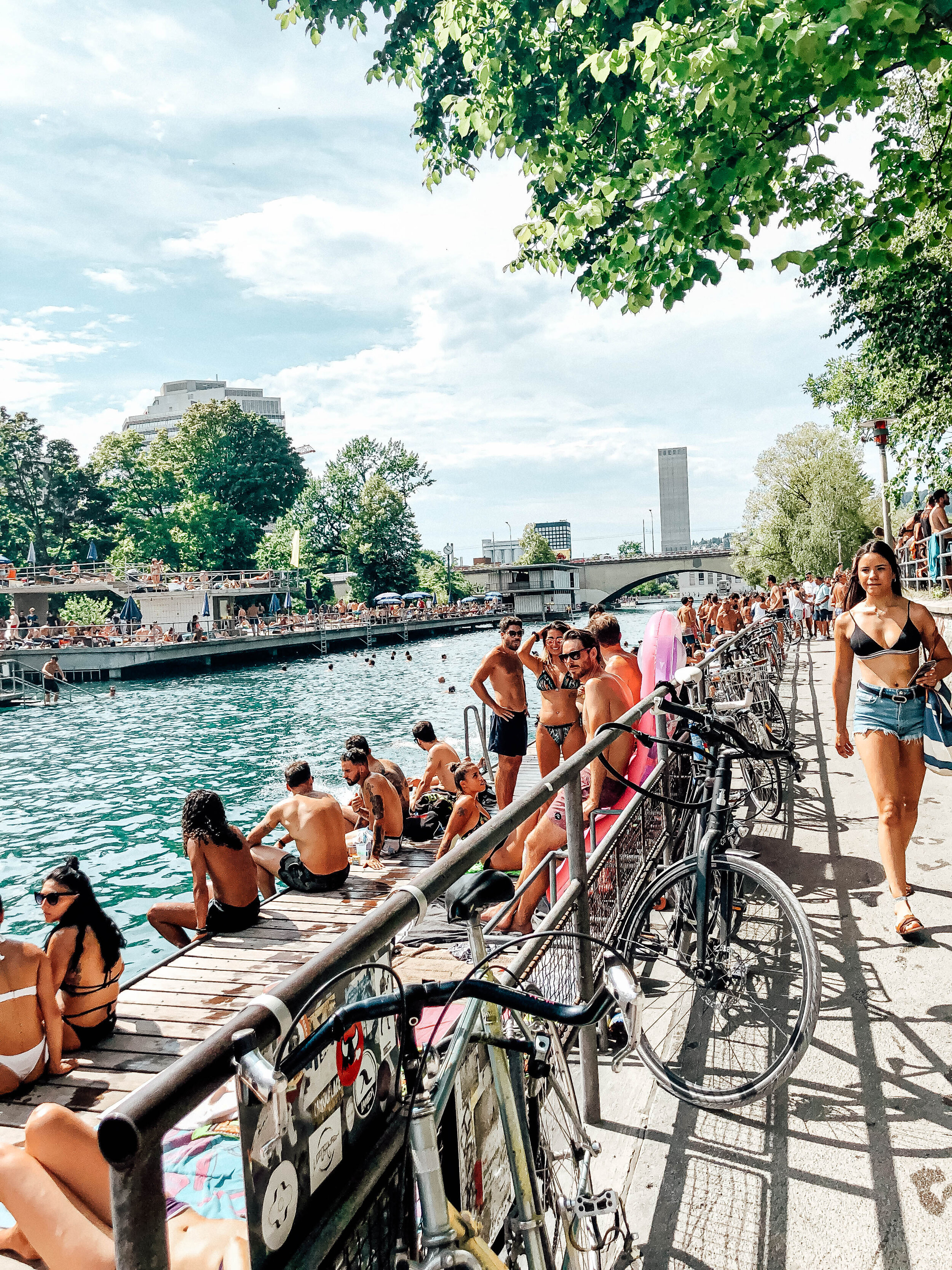 Swimming in the Limmat in Zurich, Switzerland